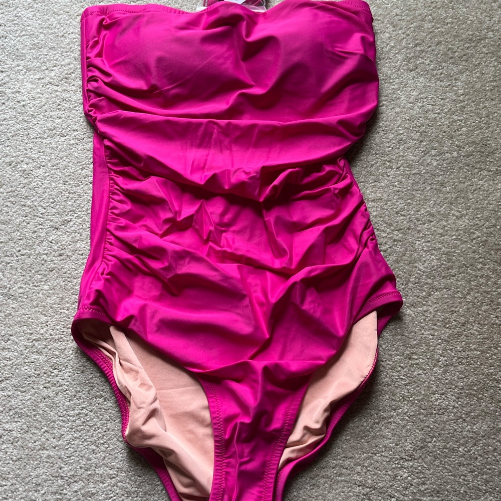 J. Crew Ruched Bandeau One-Piece Fuchsia NEW - Picture 6 of 8
